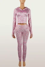 Letter Printed Long Sleeve Hooded Pants Suit YWXS-K25L1054