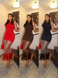Sleeveless Solid Color Tassel Long Dress GADE-11204