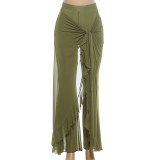 Mesh Patchwork Solid Color Ruffles Pants GYME-K6P16088A