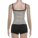 Leopard Printed Backless Two Piece Shorts Set GYME-K6S16910A