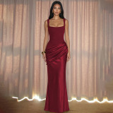 Sleeveless Square Neck Satin Maxi Dress LJSF-D6822321X
