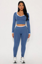Solid Color Contrast Color Yoga Two Piece Pants Set YWXS-K26L2998