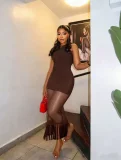 Sleeveless Solid Color Tassel Long Dress GADE-11204