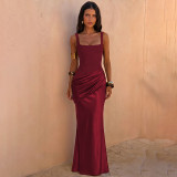 Sleeveless Square Neck Satin Maxi Dress LJSF-D6822321X