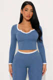 Solid Color Contrast Color Yoga Two Piece Pants Set YWXS-K26L2998