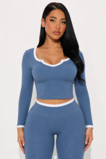 Solid Color Contrast Color Yoga Two Piece Pants Set YWXS-K26L2998