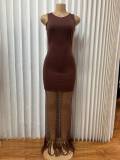 Sleeveless Solid Color Tassel Long Dress GADE-11204