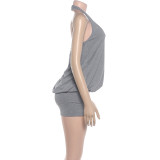 Solid Color U Neck Mini Dress GYME-K6D17328A