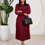 Plus Size Solid Color Puff Sleeve Midi Dress GMLF-3384