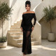 Off Shoulder Solid Color Mesh Maxi Dress BY-7803