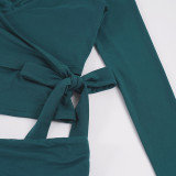 Solid Color V Neck Sport Three Piece Pants Set GPKJ-MR51429