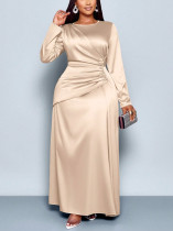 Plus Size Long Sleeve Satin Maxi Dress GAWE-6791