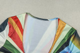 Color Block Long Sleeve Printed Two Piece Skirts Set GJYO-JSD711567