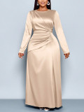 Plus Size Long Sleeve Satin Maxi Dress GAWE-6791
