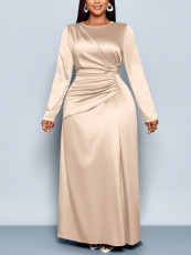 Plus Size Long Sleeve Satin Maxi Dress GAWE-6791
