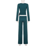 Solid Color V Neck Sport Three Piece Pants Set GPKJ-MR51429