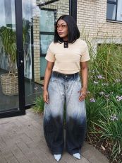 Plus Size Gradient Washed Ink Splashed Jeans GYLN-4281