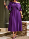 Plus Size Slash Shoulder Ruffles Midi Dress GAWE-6793