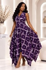 Sleeveless Tie Dye Printed Irregular Long Dress  GQLK-6701