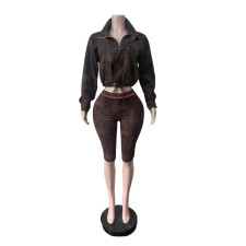 Leopard Long Sleeve Two Piece Pants Set MEM-88722