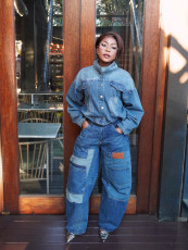 Plus Size Contrast Color Patch Loose Jeans GYLN-0817