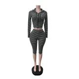 Long Sleeve Stripe Top Seventh Pants Suit MEM-88723