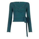 Solid Color V Neck Sport Three Piece Pants Set GPKJ-MR51429