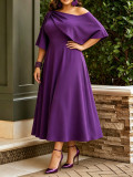 Plus Size Slash Shoulder Ruffles Midi Dress GAWE-6793