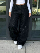 Plus Size Ink Splashing Loose Jeans GYLN-0298