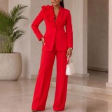 Plus Size Solid Color 3d Flower Two Piece Pants Set GATE-647