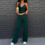 Solid Color V Neck Sport Three Piece Pants Set GPKJ-MR51429