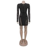 Lace See Through Long Sleeve Bandage Dress BY-7843