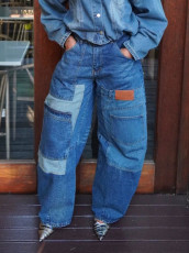 Plus Size Contrast Color Patch Loose Jeans GYLN-0817