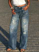 Plus Size Washed Straight Jeans GYLN-3147