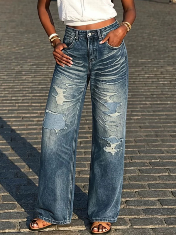 Plus Size Washed Straight Jeans GYLN-3147