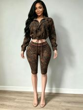 Leopard Long Sleeve Two Piece Pants Set MEM-88722