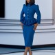 Plus Size Solid Color Long Sleeve Ruffles Midi Dress GATE-646