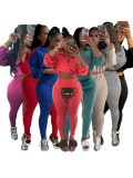 Solid Color Long Sleeve Pants 2 Piece Set CH-24059