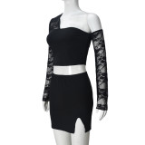 Lace Single Shoulder Irregular Top Skrt Suit GNZD-51501SHD