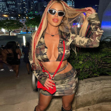 Camouflage Printed Tie Up Two Piece Skirts Set GNZD-9052SD