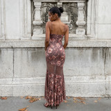 V Neck Printed Backless Maxi Dress GPKJ-MR51836
