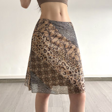 Retro Animal Print Mesh Mid-skirts GPKJ-MR51078