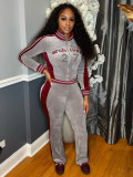 Embroidered  Velour Contrast Color Two Piece Pants Set CH-26037