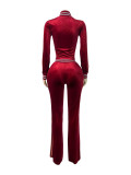 Embroidered  Velour Contrast Color Two Piece Pants Set CH-26037
