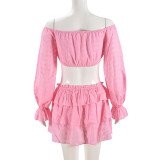 Solid Color Long Sleeve Top Two Piece Skirts Set GNZD-51233SHD