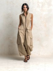Sleeveless Zipper Solid Color Loose Jumpsuit GXBQ-26758
