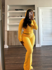 Solid Color Long Sleeve Hooded Two Piece Pants Set CH-24058