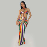 Halterneck Printed Hollow Out Maxi Dress GTYZ-7625