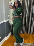 Long Sleeve Patchwork Zipper Coat Pants Suit CH-25018