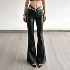 Low Waist Metal Buckle Leather Pants GPKJ-MR51255